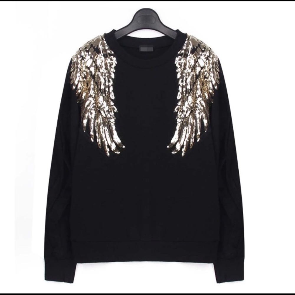 Embroidery Sequins wings black sweatshirt size Xl
